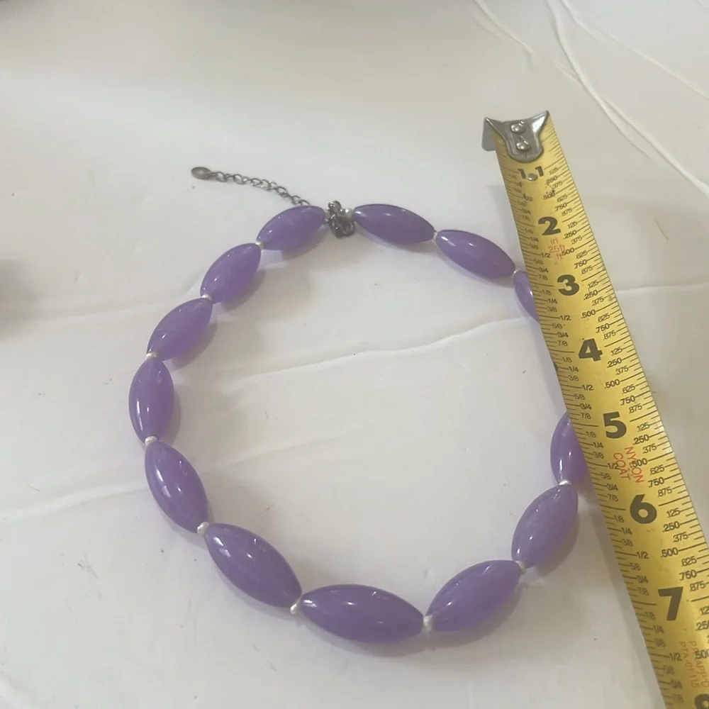 LAVENDER JADE PURPLE GEMSTONE‎ STERLING SILVER SIGNED GSJ NECKLACE & EARRING SET